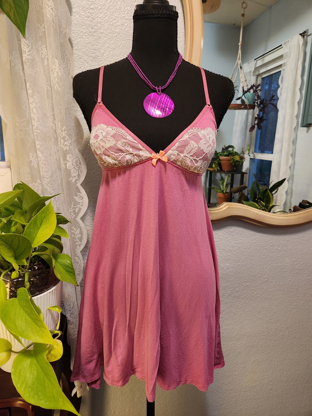 Victoria's Secret Pink Lace-Trim Chemise with Ivory Cups
